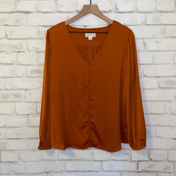 Ava & Viv burnt orange satin blouse - Picture 2 of 6